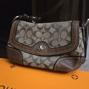 Coach Signature Brown and Tan Shoulder Bag